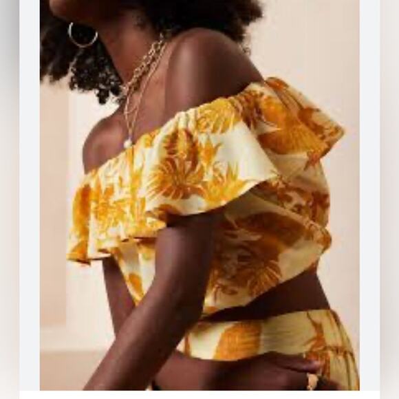 Banana Republic golden rays cropped off shoulder peasant top summer size XS - Picture 7 of 7